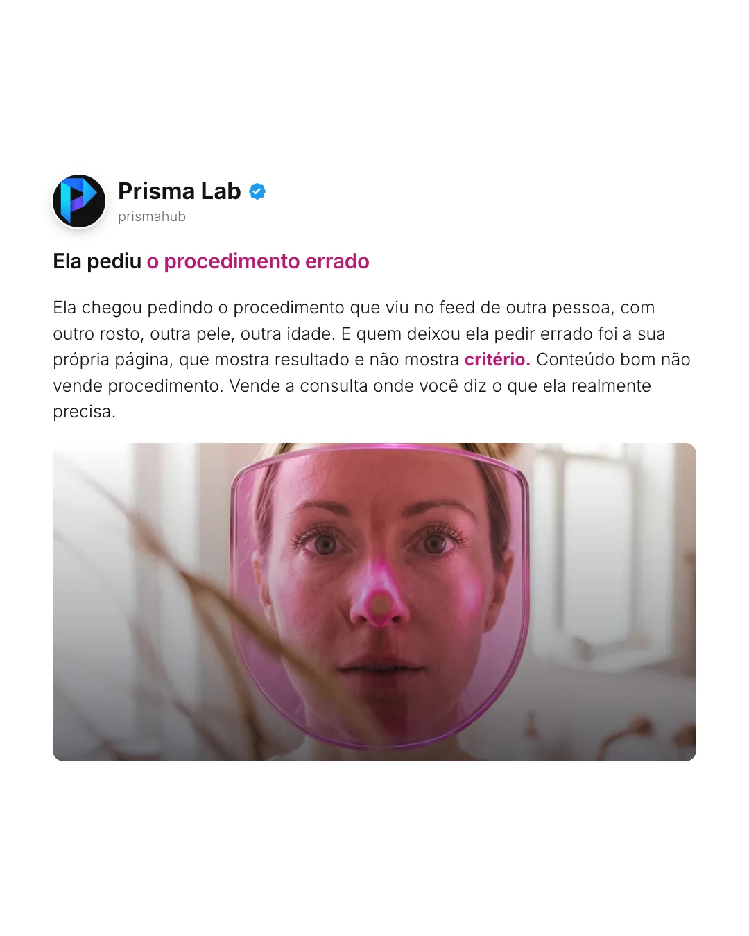 Carrossel de Estética gerado no Prisma